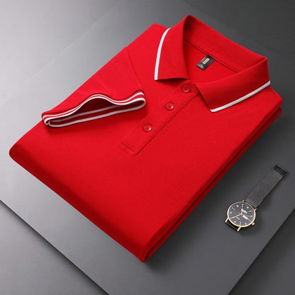 Solid Color Collared Printed Polo Shirt