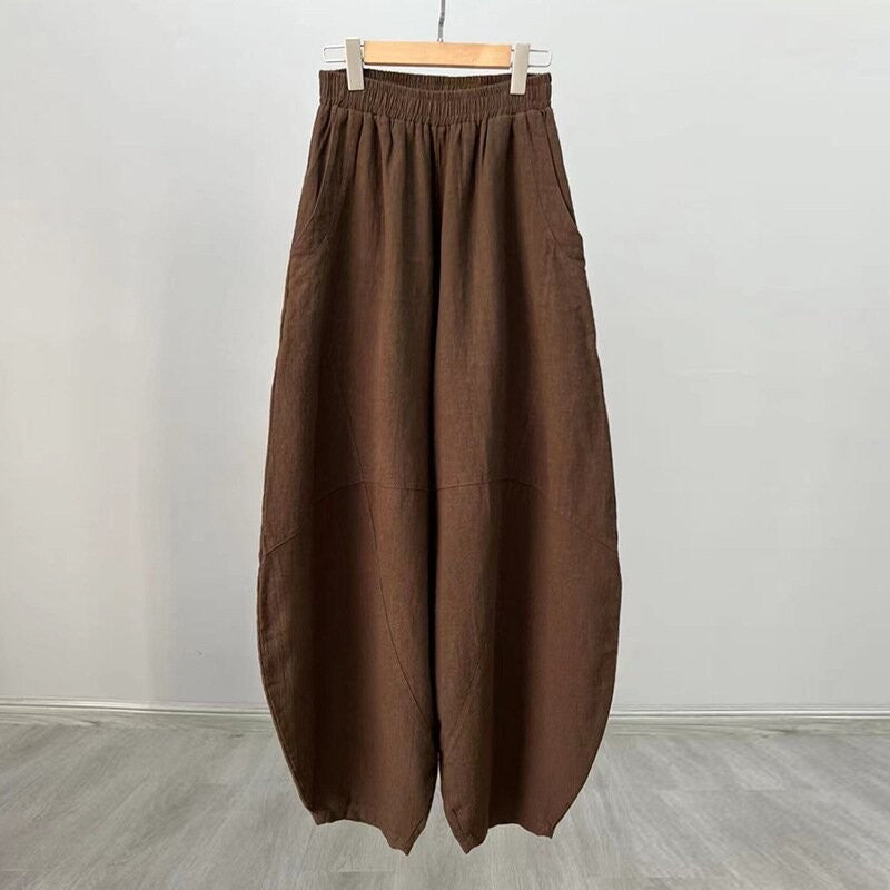 Relaxed Fit Breathable Solid Color Lantern Trousers