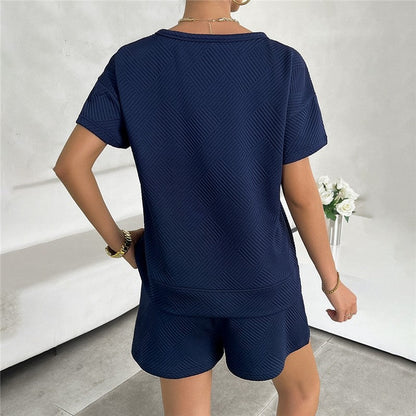 Knit Casual Round Neck Top and Shorts Ensemble