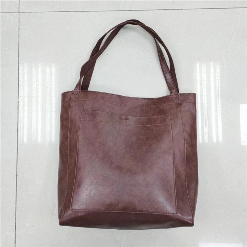 High-Capacity Soft Leather Tote Bag with Multiple Pockets