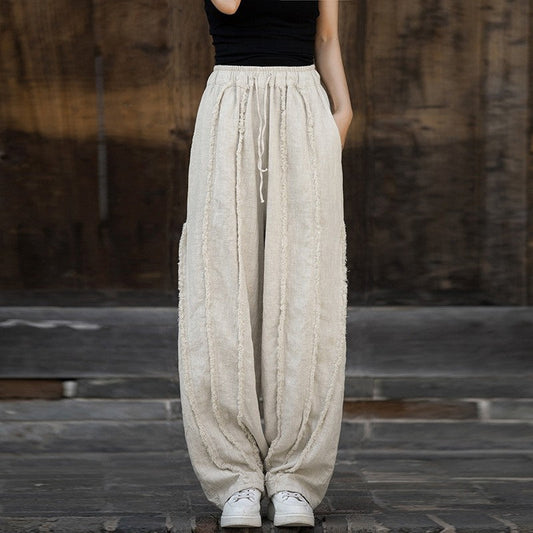 Solid Color Sand Washed Brushed Drawstring Pants