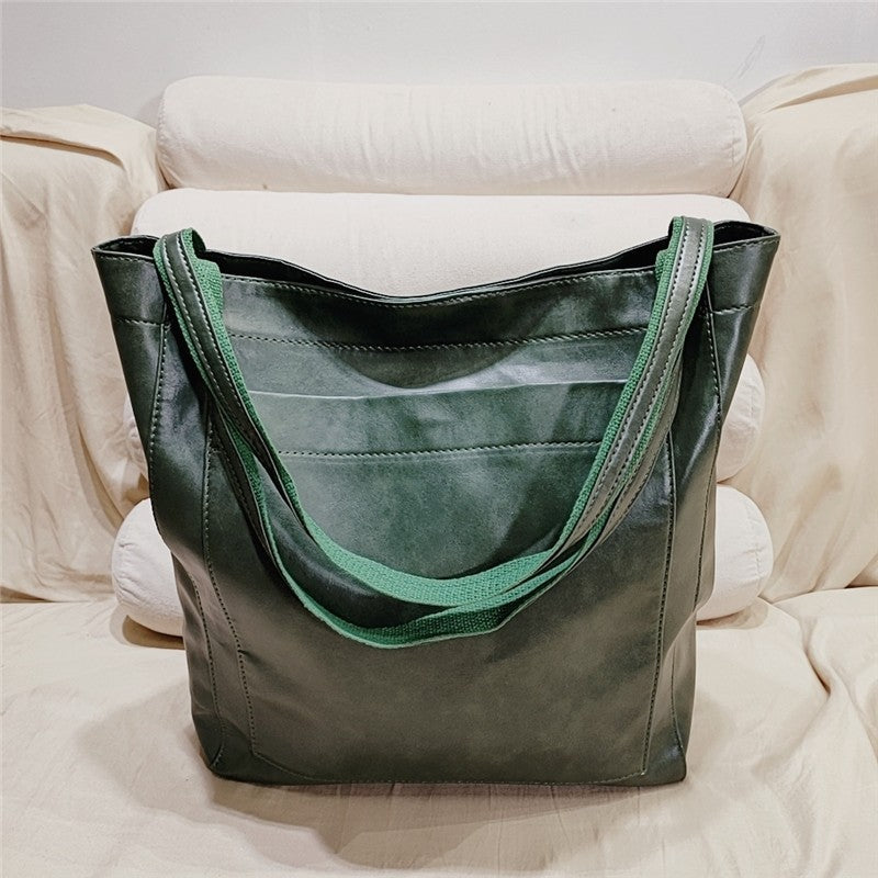 High-Capacity Soft Leather Tote Bag with Multiple Pockets