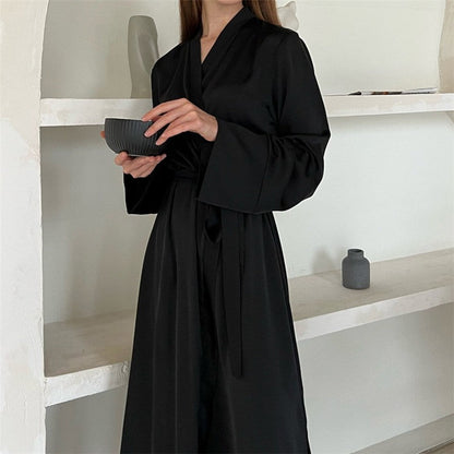 Long Sleeve Tie-Waist Robe with Side Slits