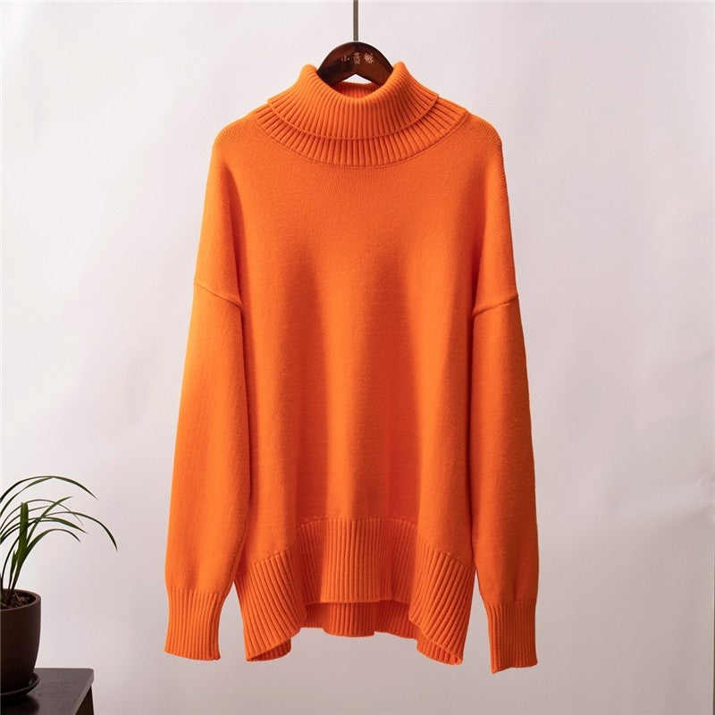Solid Color High Neck Loose Pullover Sweater