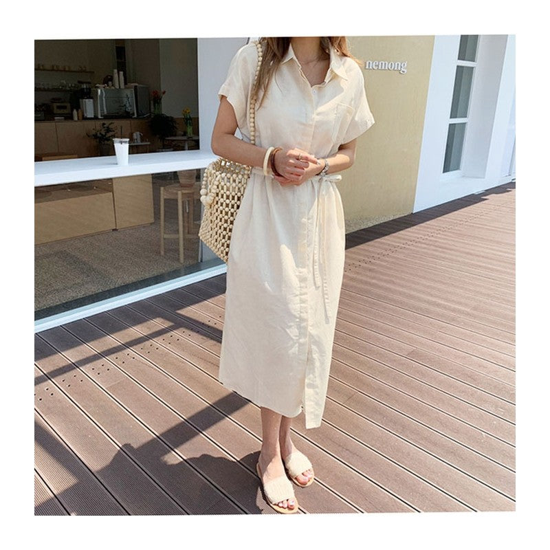 Loose Fit Solid Color Long Shirt Dress