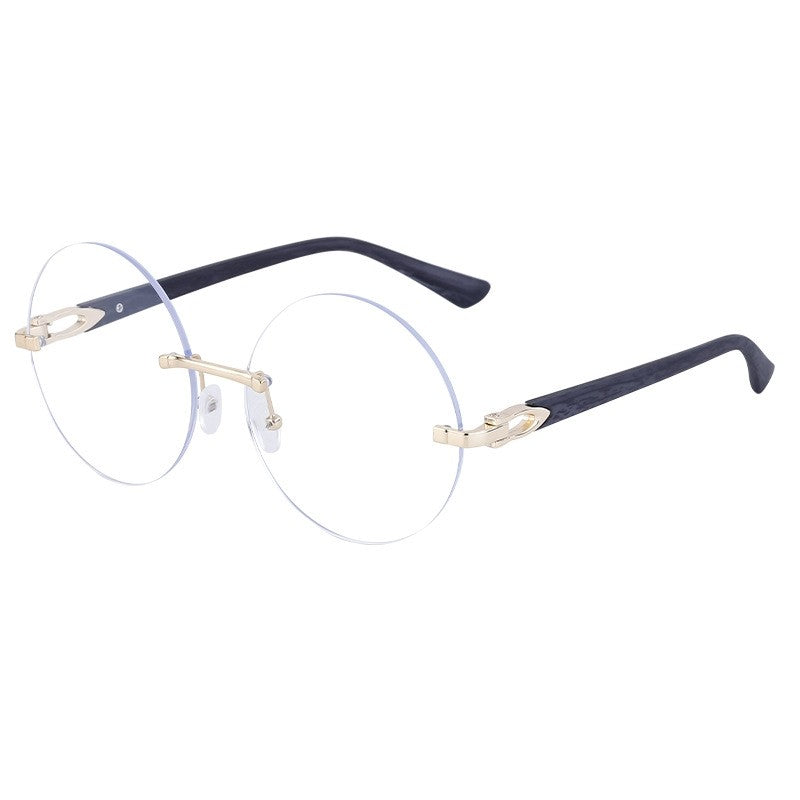 Ladies' Rimless Round Wood Grain Cut Edged Sunglasses
