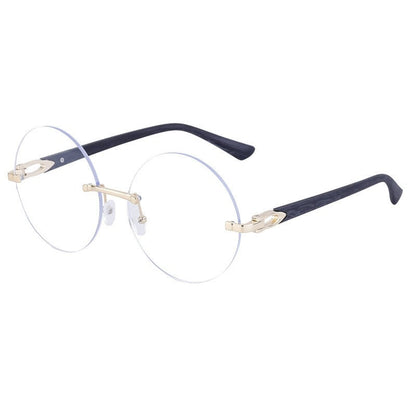 Ladies' Rimless Round Wood Grain Cut Edged Sunglasses