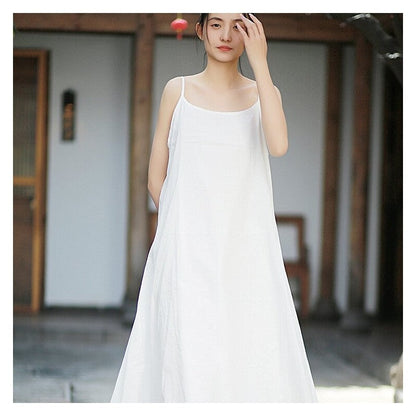 Hem Double-Layer Solid Color Sling Dress with Irregular Design