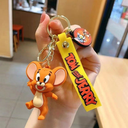 Whimsical Cat and Mouse Cartoon Keychain