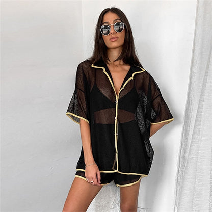 Convertible Open-Front Short Sleeve Sleepwear Set