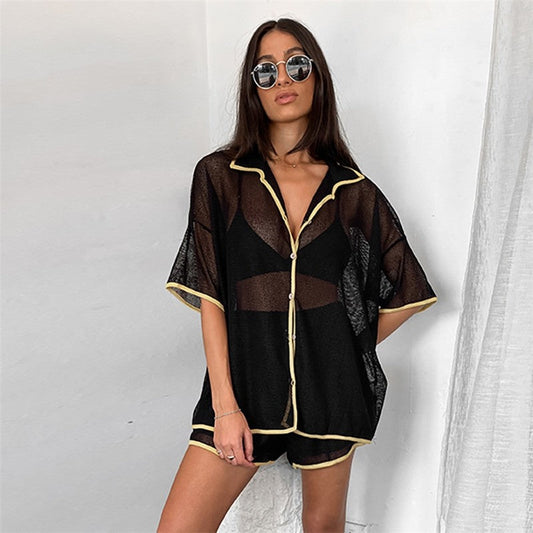Convertible Open-Front Short Sleeve Sleepwear Set