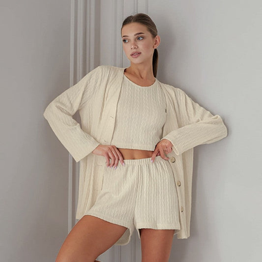 Sleek Sleeveless Tank Top and Long Sleeve Pajama Shorts Set