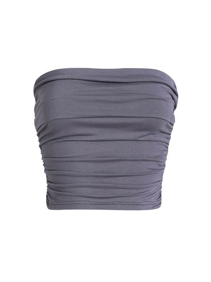 Skinny Sleeveless Pleated Solid Color Tube Vest Top