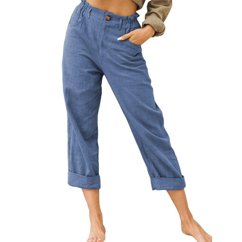 High-Waisted Loose Fit Casual Pants in Solid Color