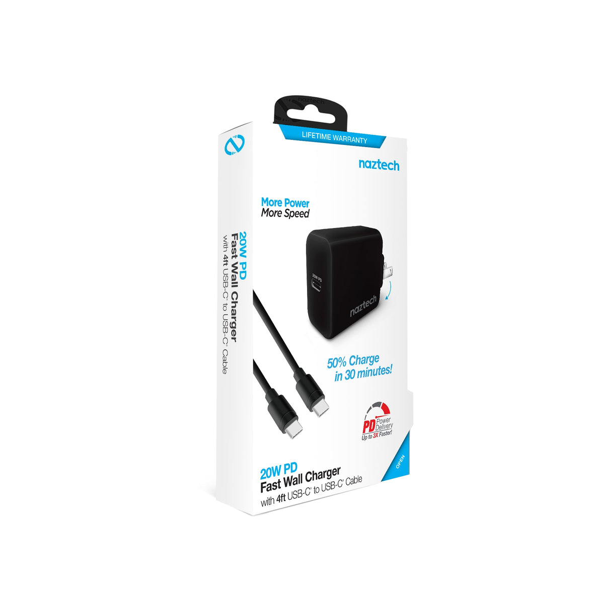 Naztech 20W PD Wall Charger + USB-C to USB-C 4ft Cable