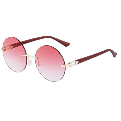 Ladies' Rimless Round Wood Grain Cut Edged Sunglasses