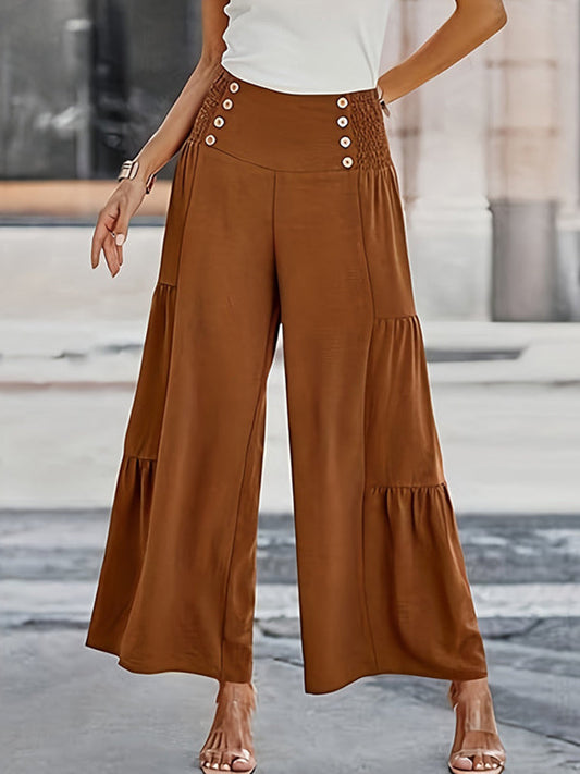 Flared Pants High Waisted Buttoned Pleated Split-Joint Pants Trousers