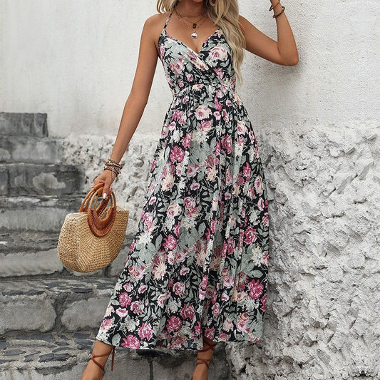 Chic Floral Halterneck Dress