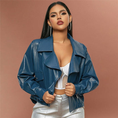 Fashion PU Collar Short Leather Jacket