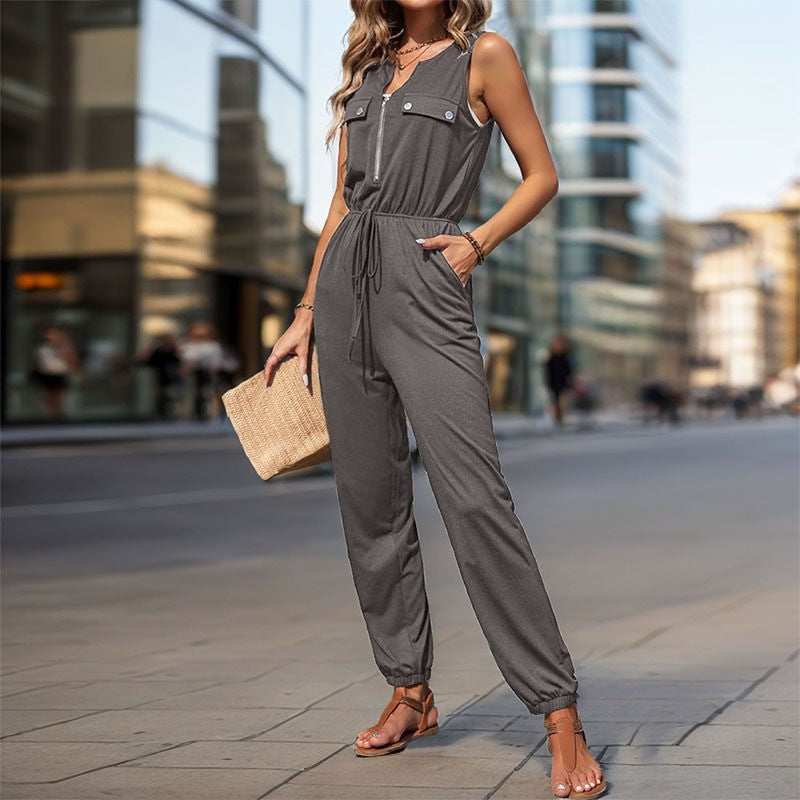 Sleek Sleeveless Long Jumpsuit in Solid Color