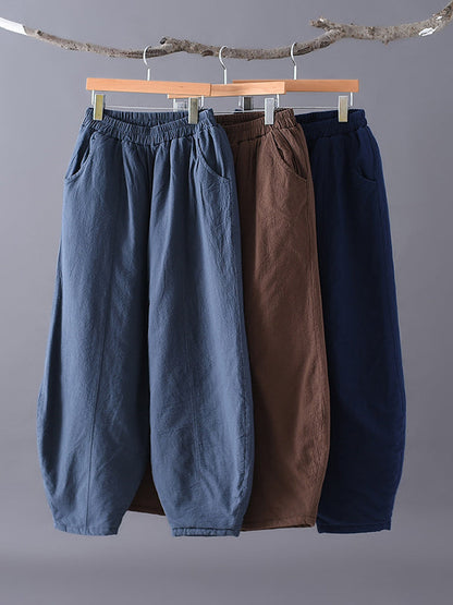 Casual Loose Keep Warm Elasticity Solid Color Casual Pants Bottoms