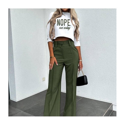 Solid Color Nine-Quarter Sleeve Top and Long Pants Ensemble