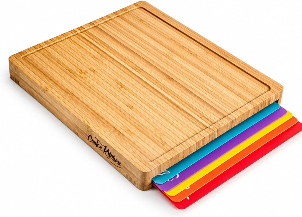 Bamboo Cutting Board Set with Holder & 6 Mats