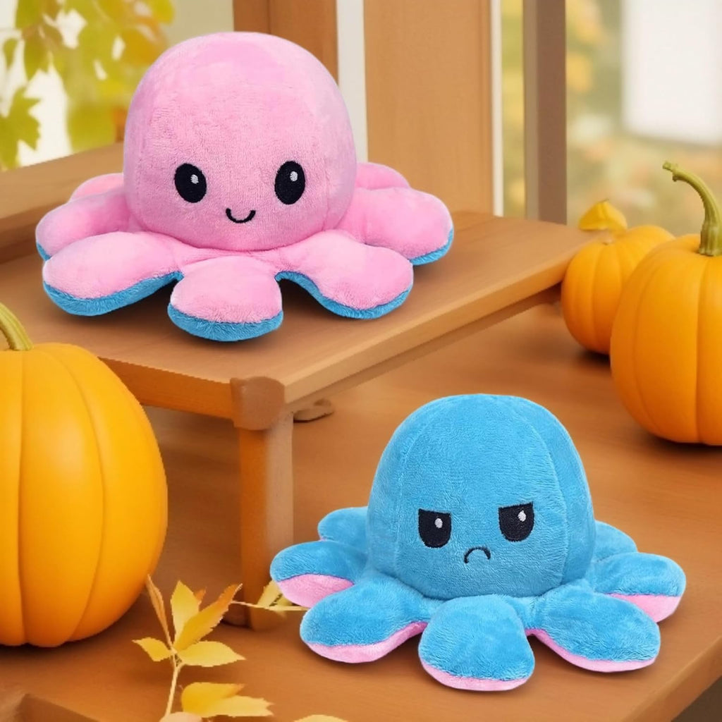 Reversible Octopus Plush Toy 8 Inches – Soft Two-Sided Design - Mystery Color
