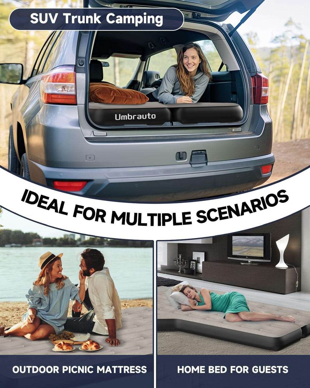 Umbrauto Thickened  SUV Back Trunk Air Mattress 3.0,Khaki Grey