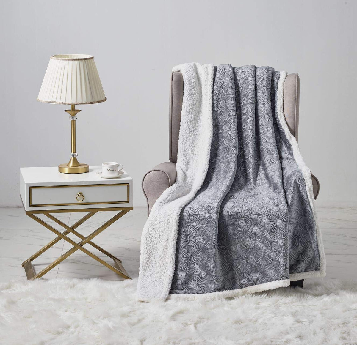 Decor&More Bon Iver Collection Extra Soft Bursting Fireworks Embossed Microplush Throw Blanket with Sherpa Backing (50" x 60")