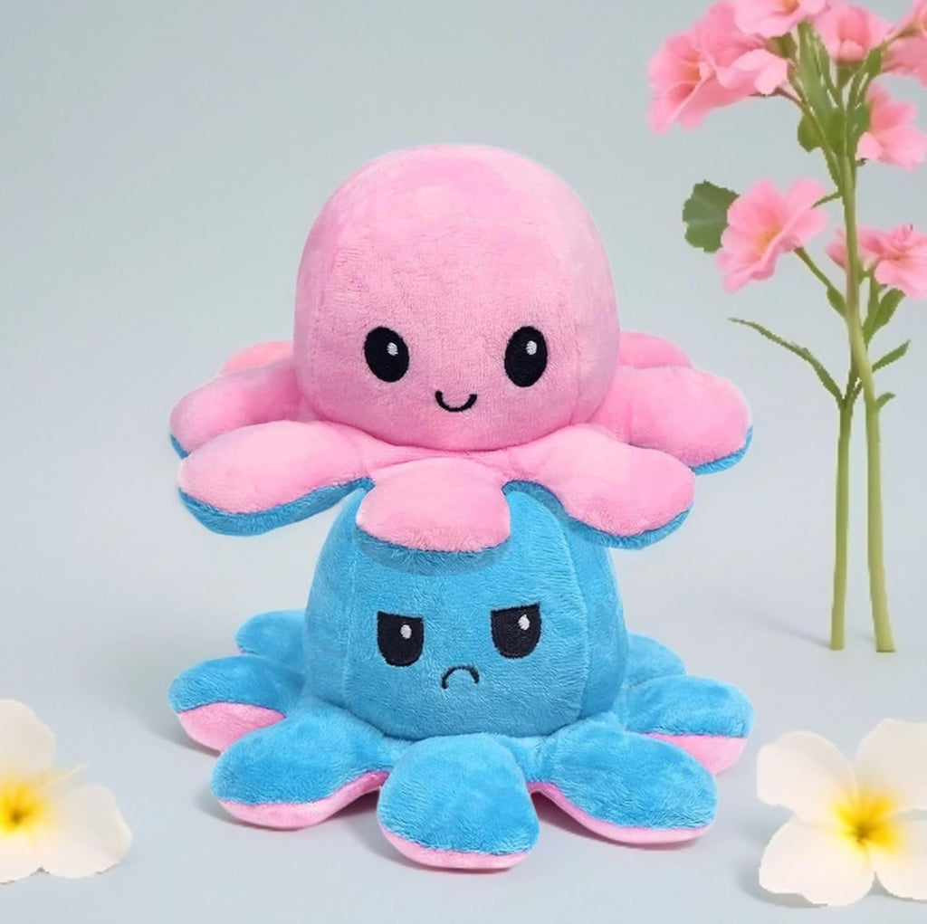 Reversible Octopus Plush Toy 8 Inches – Soft Two-Sided Design - Mystery Color