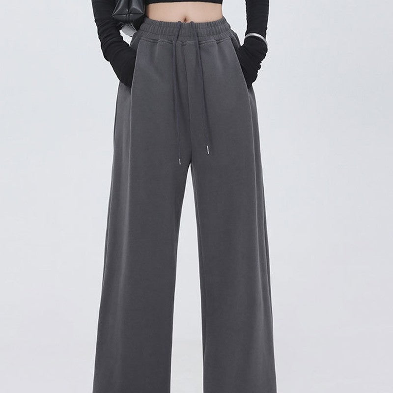 Casual Loose Wide Leg Drawstring Pants with Elastic Waist in Solid Color