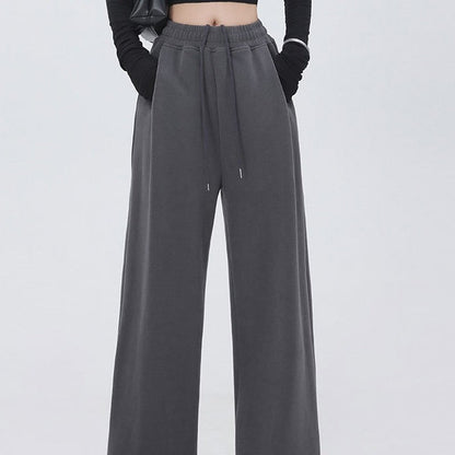 Casual Loose Wide Leg Drawstring Pants with Elastic Waist in Solid Color