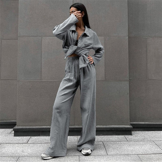 Casual Loose Long Sleeve Lapel Single Breasted Two-Piece Suit Set