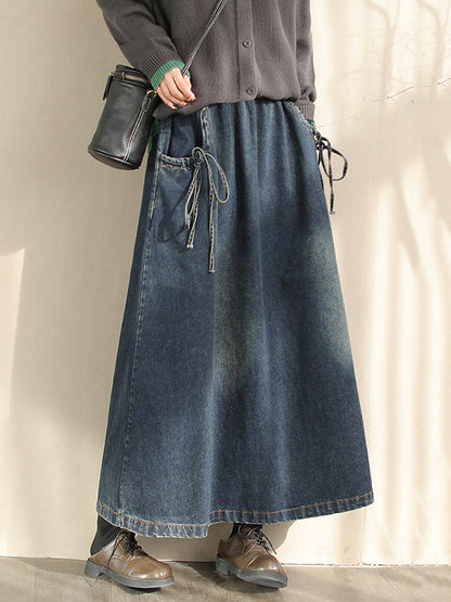 A-Line Loose Elasticity Pockets Tied Skirts Bottoms