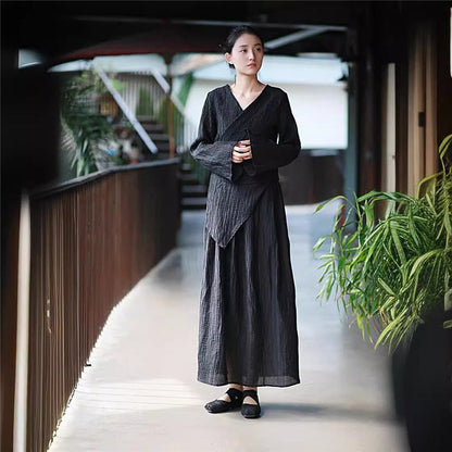 Solid Color Double-Layer Strap Shirt and Skirt Ensemble