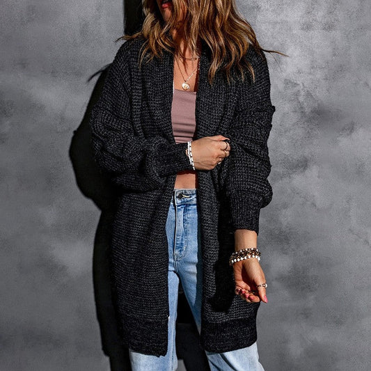 Oversized Solid Color Long Knit Sweater With Fleece Lining