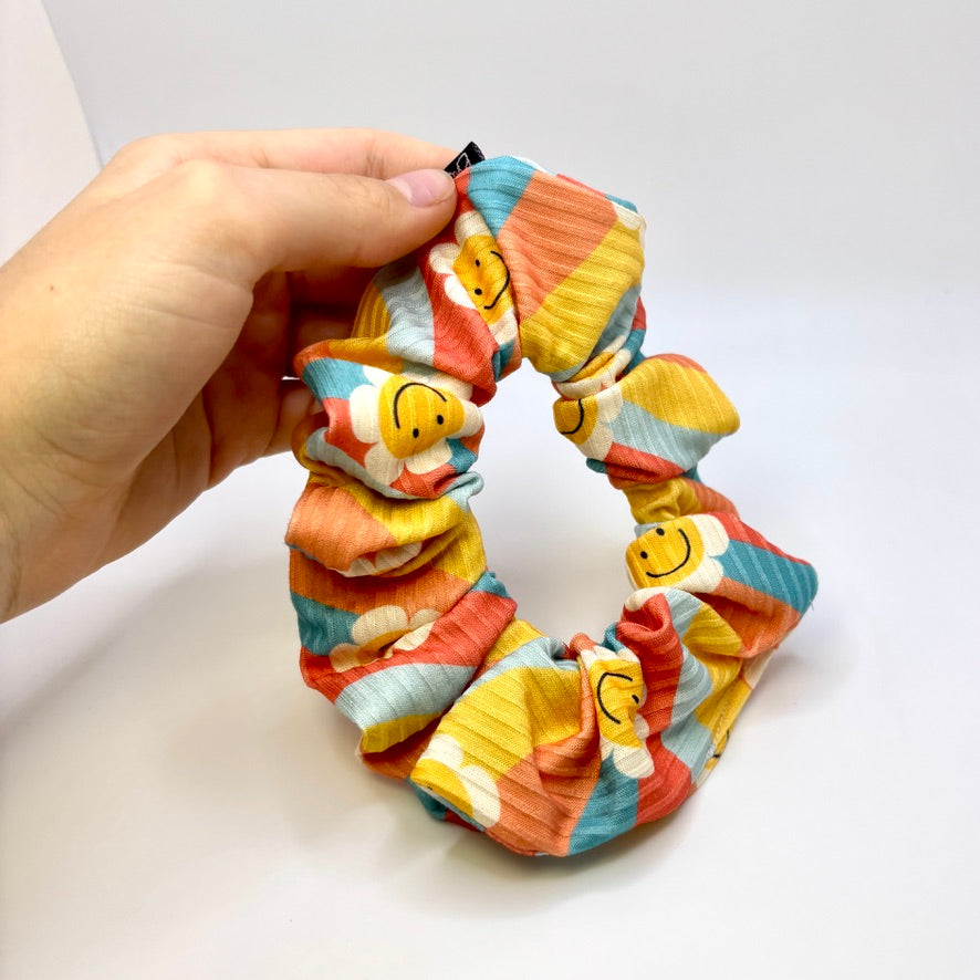 Mini Smiley Daisy Boho Ribbed Scrunchie