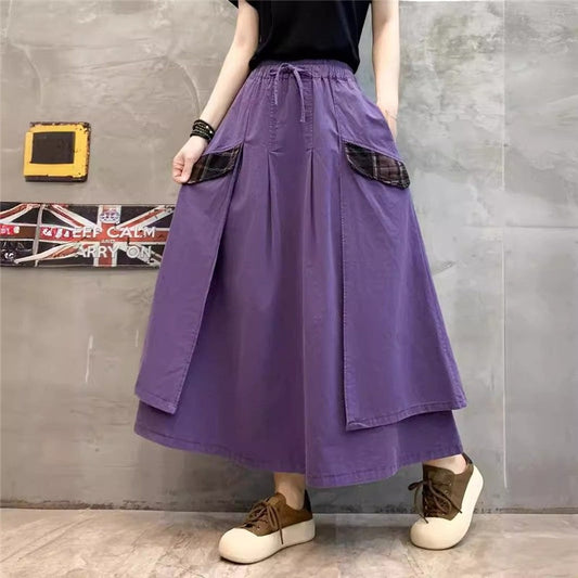 Solid Color Elastic Waist Tie Half Skirt