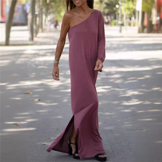 Off-Shoulder Solid Color Knit Loose Dress