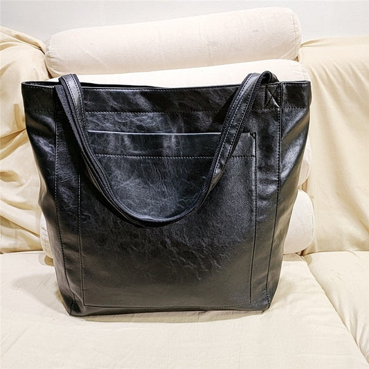 High-Capacity Soft Leather Tote Bag with Multiple Pockets