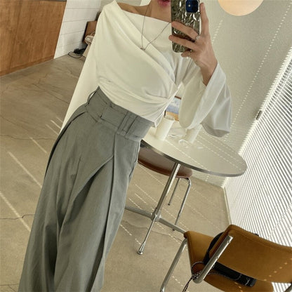 High-Waisted Wide-Leg Trousers in Solid Color