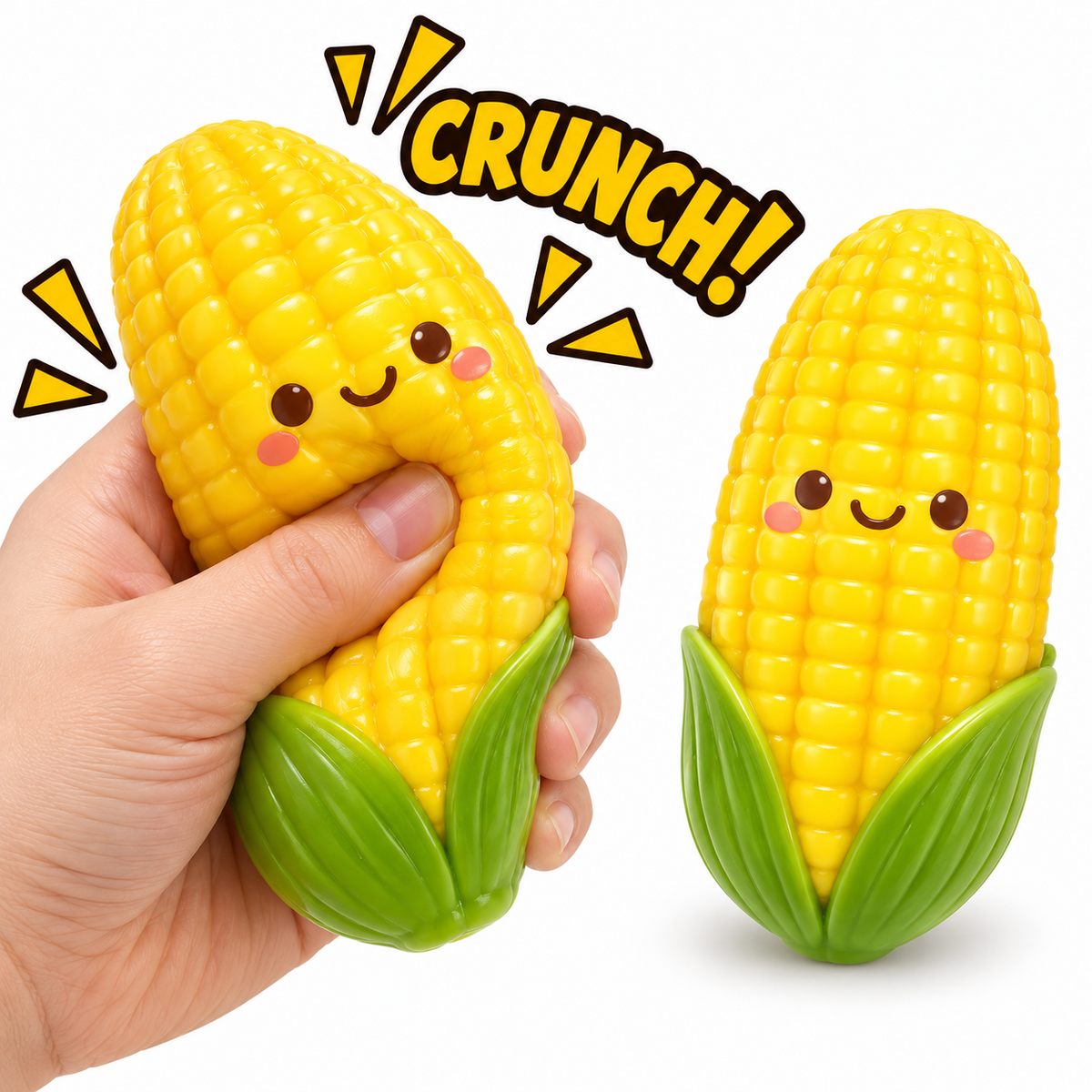 Crunchy Squishies Corn Squeeze Toy 2-Pack – Crispy Crunch Sound Stress Balls | ASMR Sensory Fidget Toys for Adults & Kids | Kawaii Corn on the Cob Squishies
