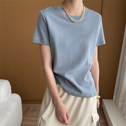 Elegant Off-Shoulder Solid Color T-Shirt