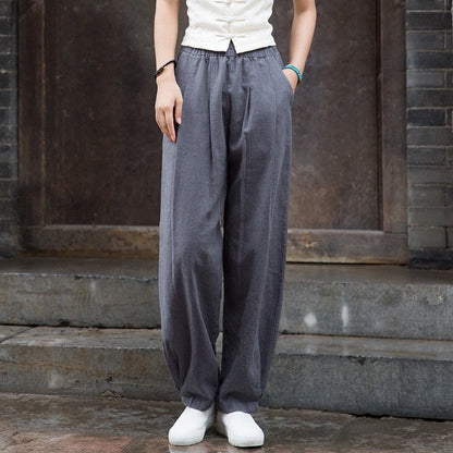 锛歐omen's Cotton And Linen Sand Washed Loose Lantern Pants