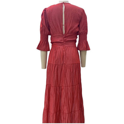 Chic Solid V-Neck Long Sleeve Midi Dress