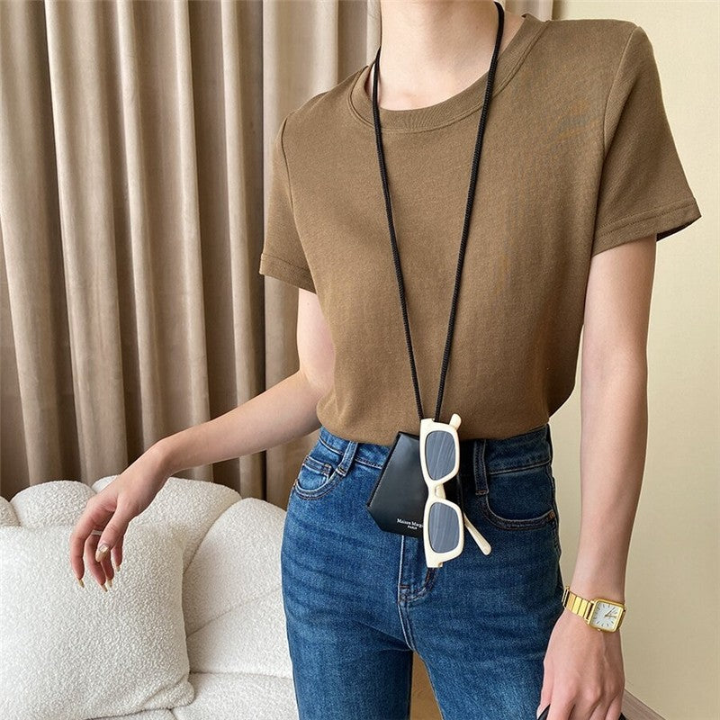 Elegant Off-Shoulder Solid Color T-Shirt