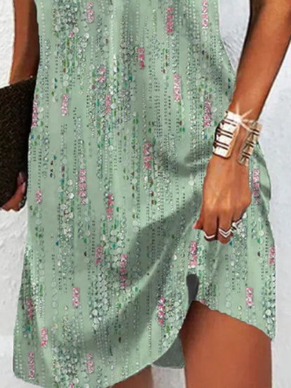Loose Plus Size Printed Split-Joint V-Neck Mini Dresses