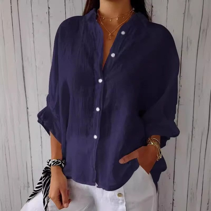 Relaxed Fit Solid Color Back Strap Blouse