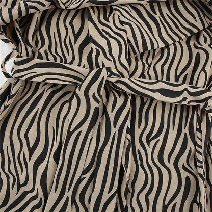 Leopard Print Long Sleeve Waist-Tie Night Robe Lounge Wear
